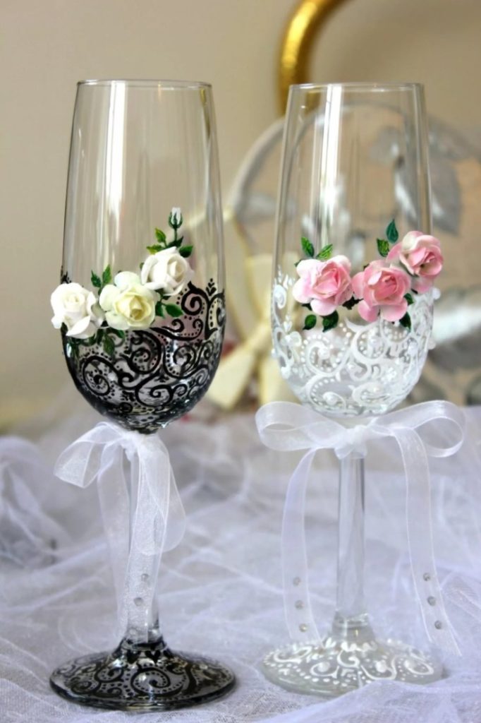 ( 98 фото) Декор свадебных бокалов своими руками