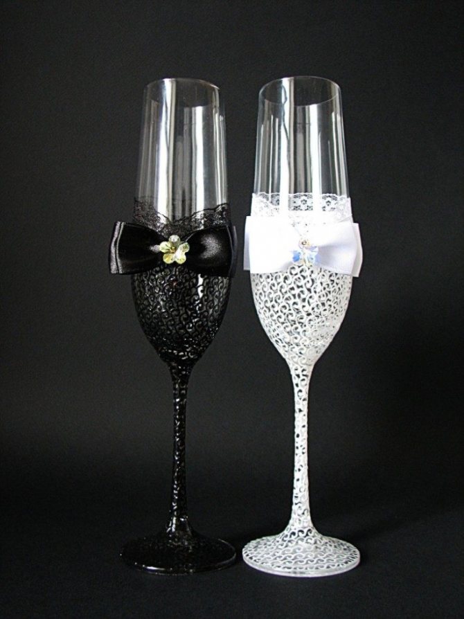 ( 98 фото) Декор свадебных бокалов своими руками