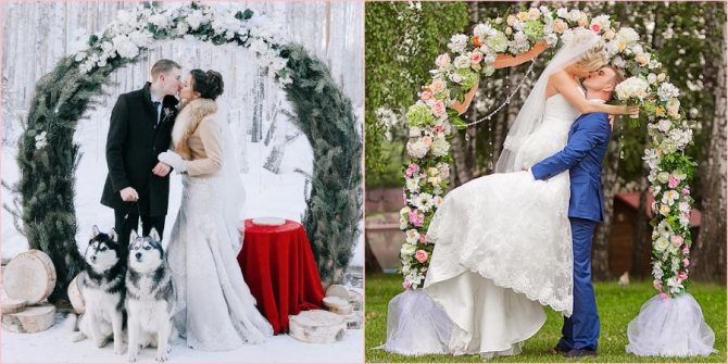 Арки на выездную церемонию украшают в соответствии с временем года