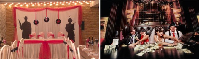 Банкетный зал, украшенный в стиле мафии