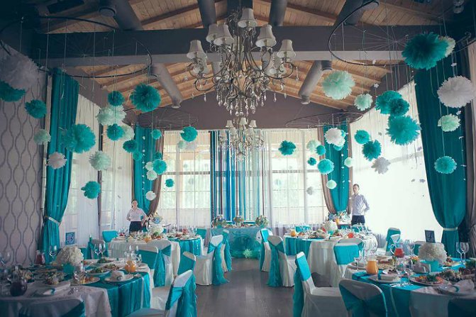 Бирюзовая свадьба – оформление зала 7
