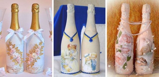 Декор бутылки шампанского на свадьбу