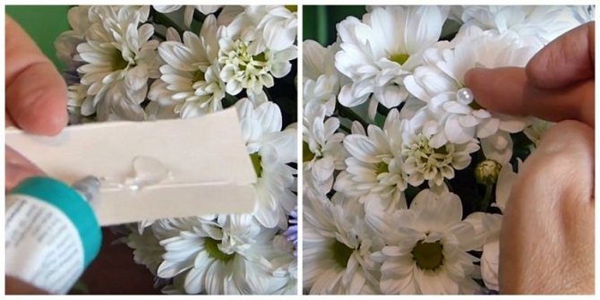 Декор ножки букета бусинкой