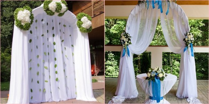 Декорируют арки чаще всего живыми цветами и тканью