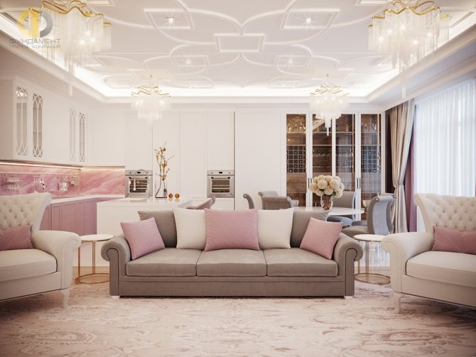 Дизайн кухни в розовых тонах
