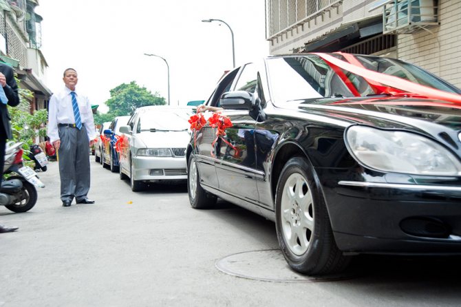 Единое украшение машин свадебного кортежа