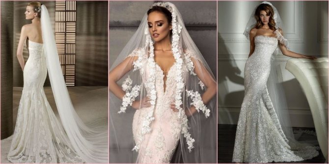 Фата отлично подойдет к длинному наряду в стиле русалка