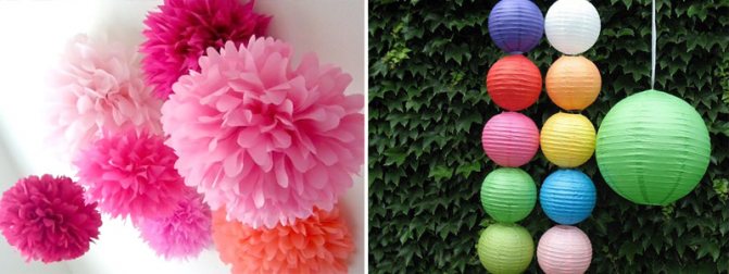 фонарики и помпоны как фон для фото