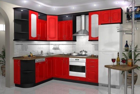 гарнитур для кухни красного цвета