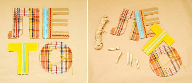 Готовые буквы остается закрепить прищепками на веревке