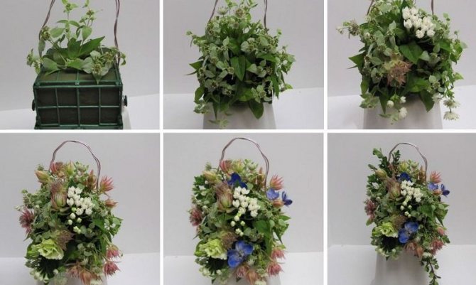 Как сделать букет в каркасе-сумочке