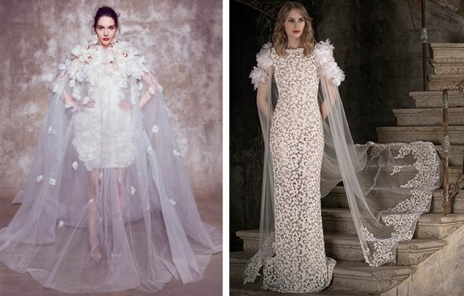 Кейпы и прозрачные плащи в свадебных платьях.
