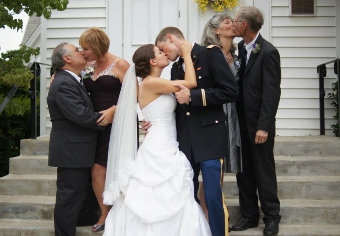 Креативное фото молодых с родителями