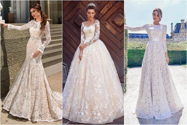 кружевное свадебное платье с длинным рукавом