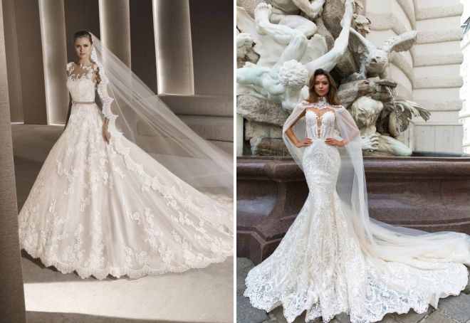 кружевное свадебное платье со шлейфом