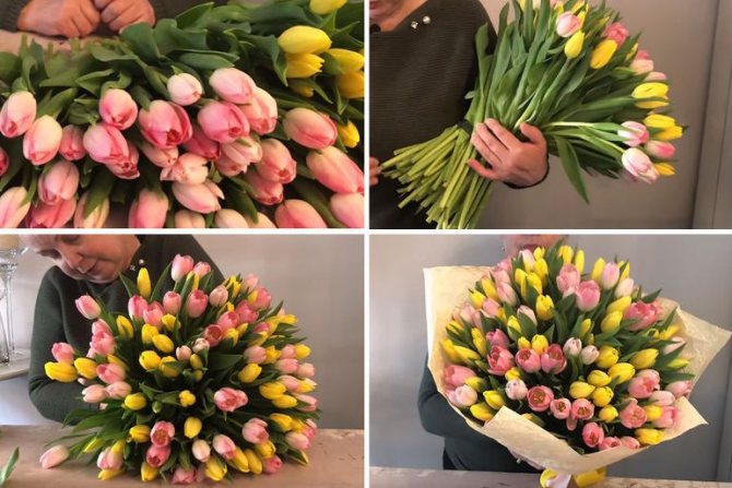 Мастер-класс по сборке яркого букета из тюльпанов на 8 марта