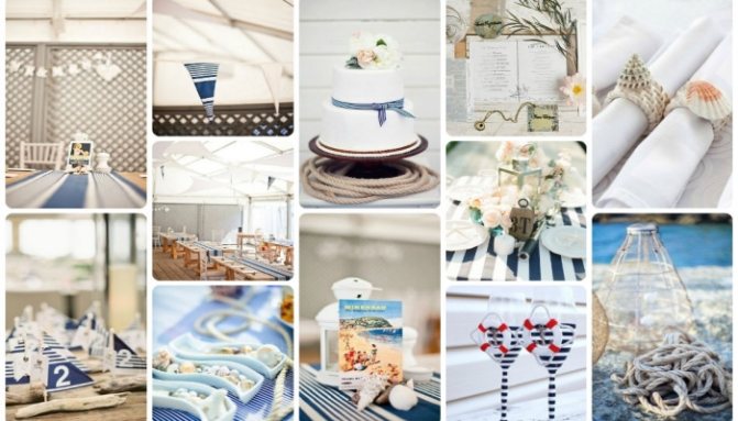 Мелкий и крупный декор для оформления столов в морском стиле