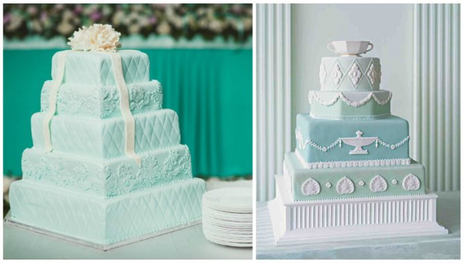 Многоярусные квадратные голубые торты