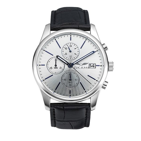 Мужские часы с хронографом на кожаном ремне