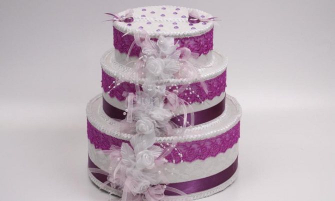 Нежная коробка для денег в виде трехъярусного круглого торта
