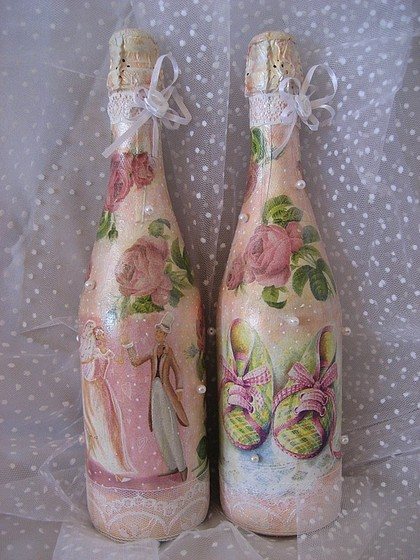 Одежда для шампанского на свадьбу своими руками из лент