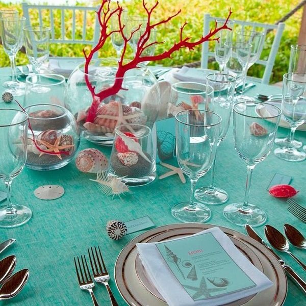 Оформление стола на коралловую свадьбу