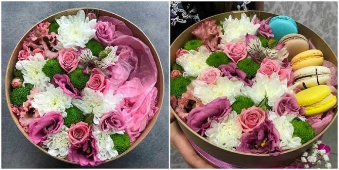 Оригинальный букет из альстремерий и хризантем в коробке