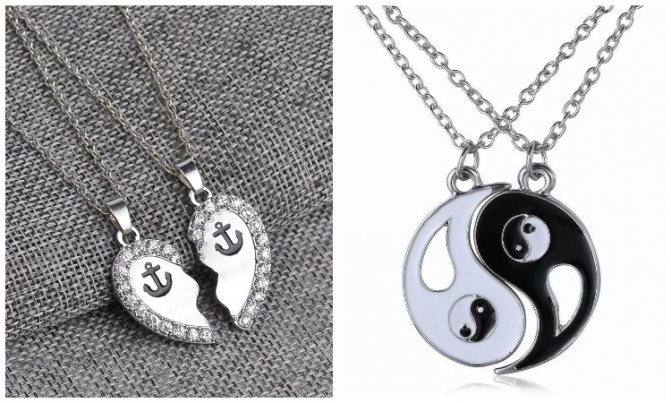 Парный кулон на серебряной цепочке