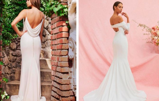 Платье для невесты, открытое сзади, закрытое спереди.