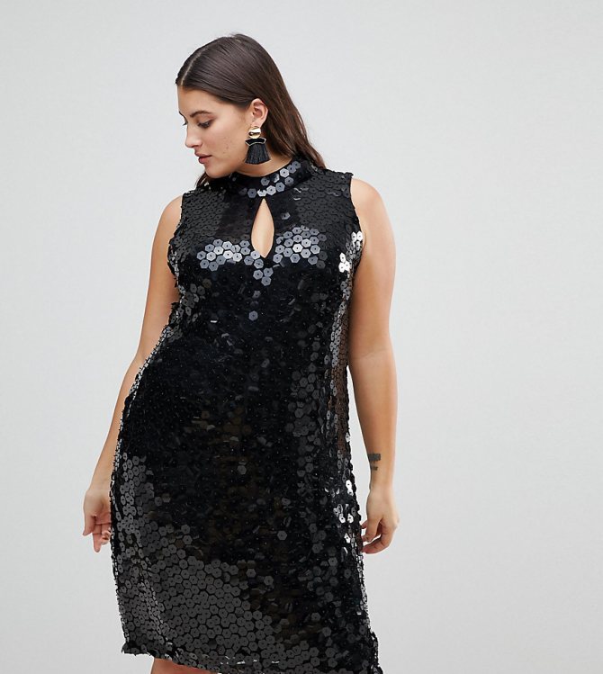 платье с пайетками для полных черное