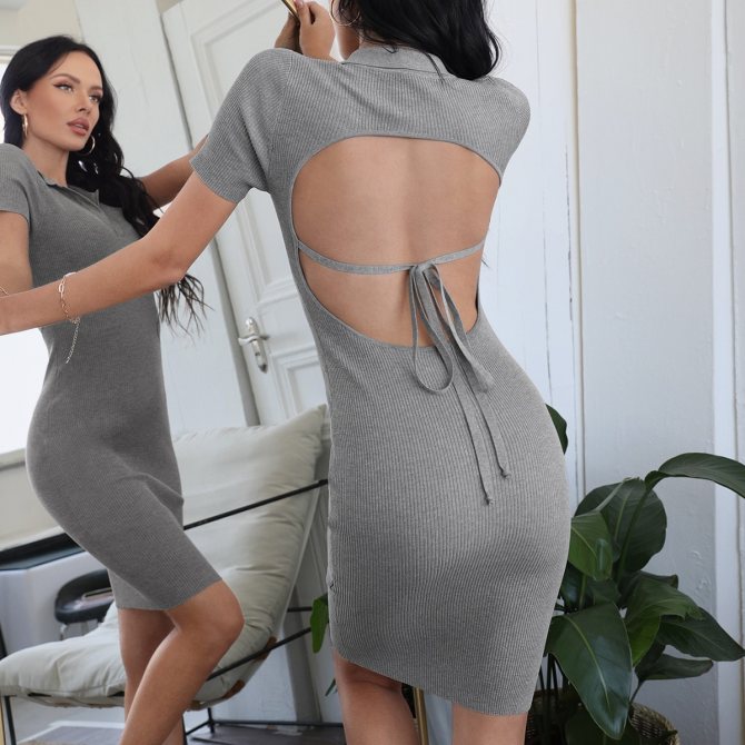 Платье-свитер с открытой спиной и узлом