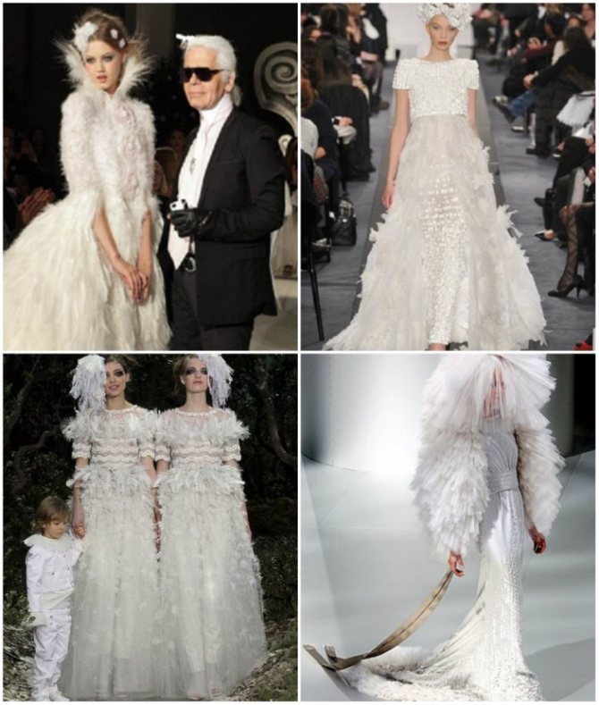 Платья на свадьбу из лебяжьего пера