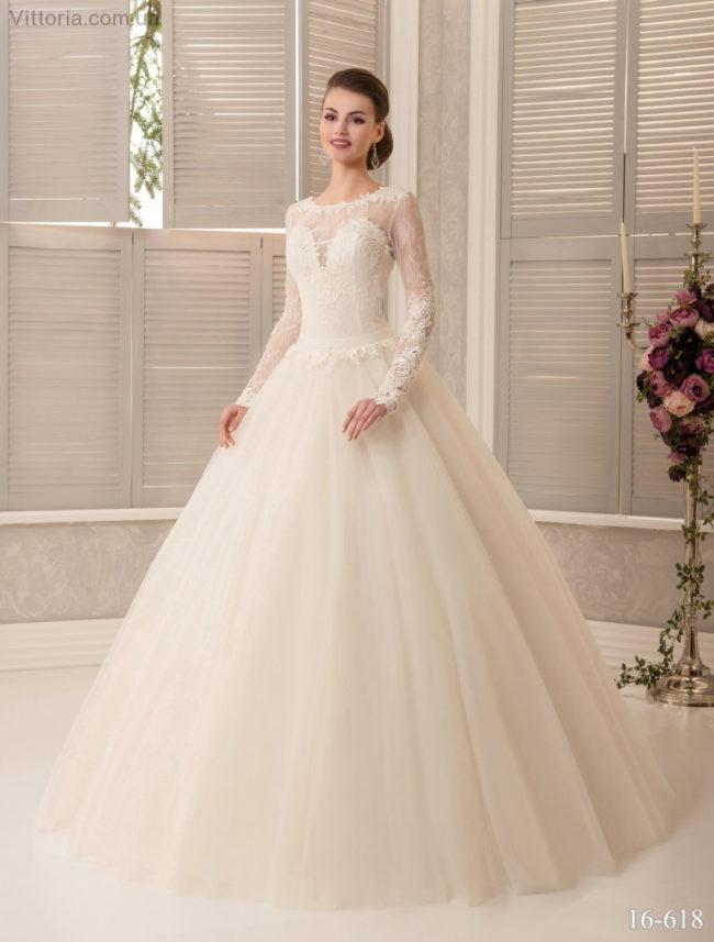 пышное свадебное платье с длинным рукавом