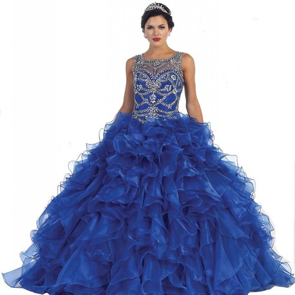 Пышное темно-синее свадебное платье