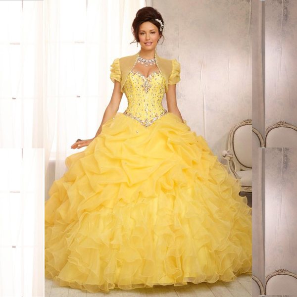 Пышное желтое свадебное платье