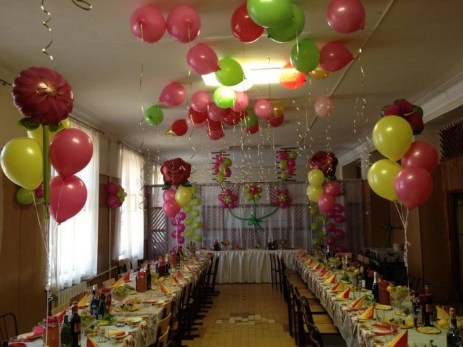 Пышный декор кафе без цифр к юбилею