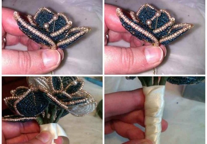 Сборка цветов из бисера в букет