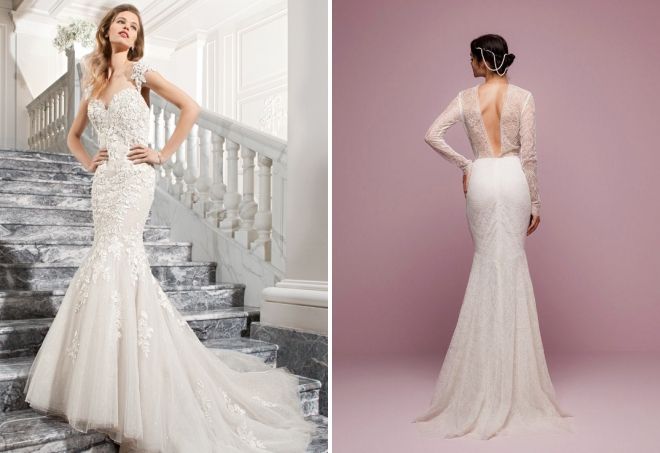 силуэтное свадебное платье со шлейфом