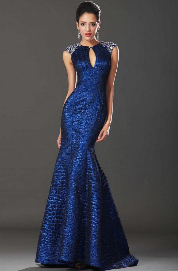 Синее вечернее платье рыбка в пол