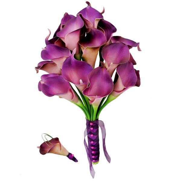 сиреневые каллы в букете невесты