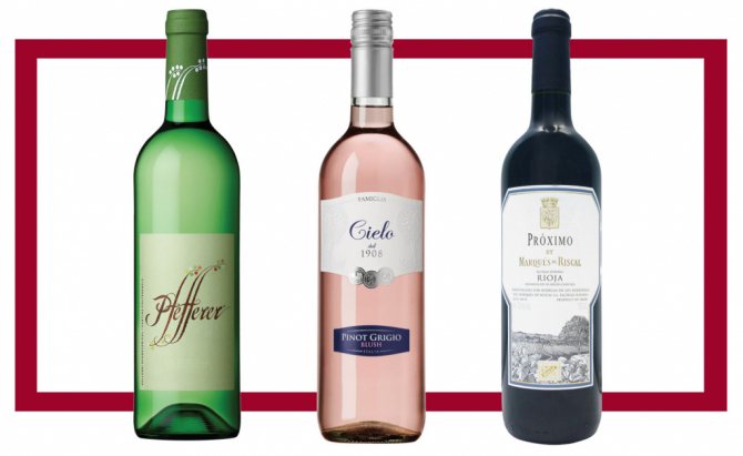 Слева направо: Colterenzio Pfefferer; Cielo Pinot Grigio Blush; Marqués de Riscal Próximo