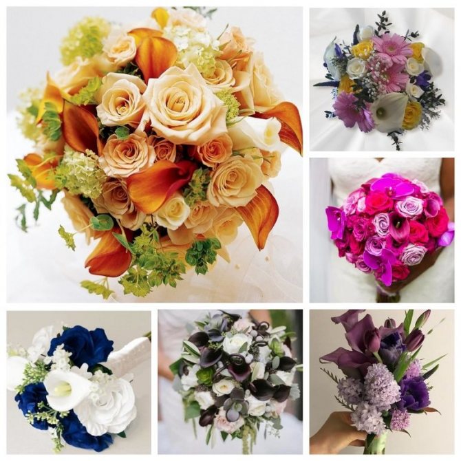 Сочетание роз и калл в букете невесты