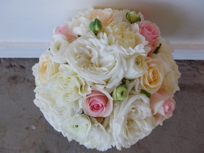 Сочетание с гвоздикой и ранункулюсом