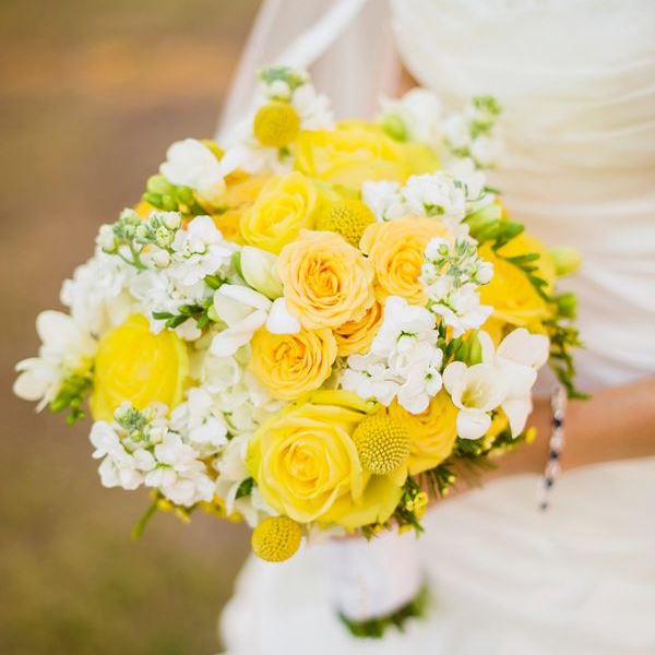сочетание желтых и белых цветов в букете