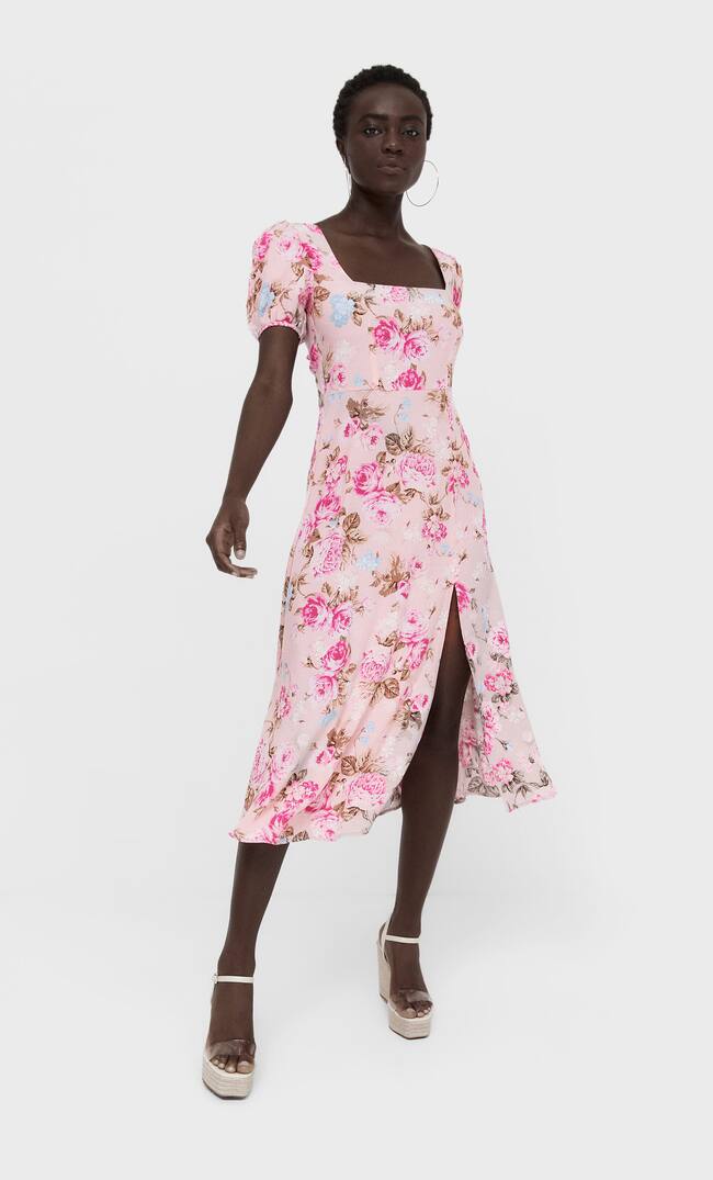 Stradivarius Платье Миди С Глубоким Вырезом На Спине Приглушенно-Розовый Xl