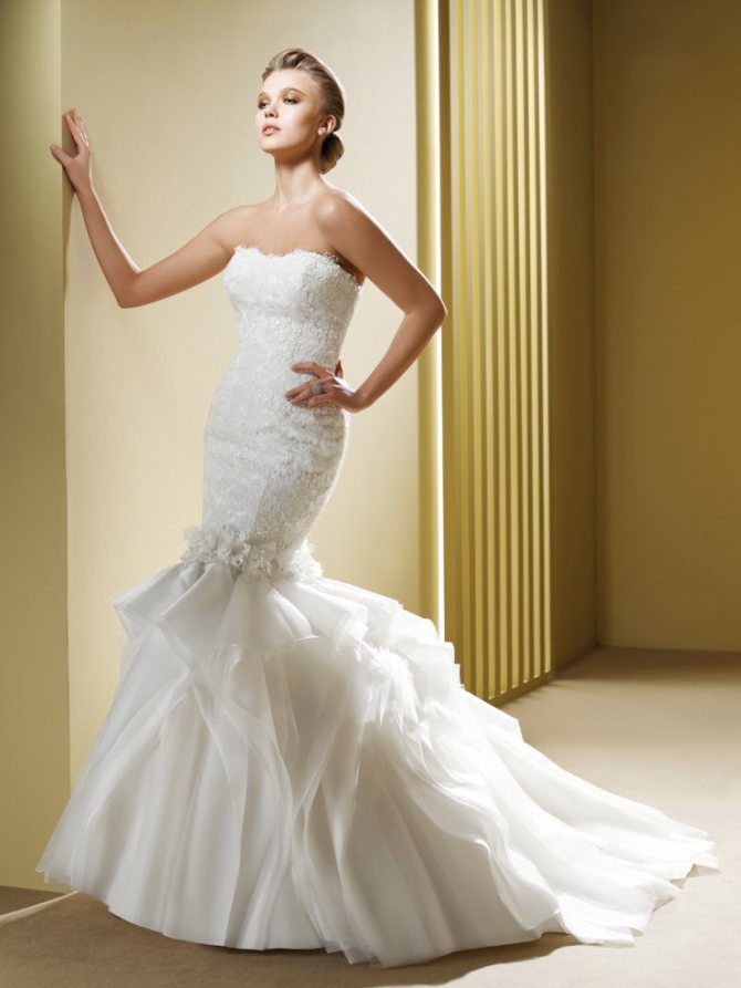 Свадебное платье рыбка: кружевные фасоны со шлейфом, открытой спиной и рукавами