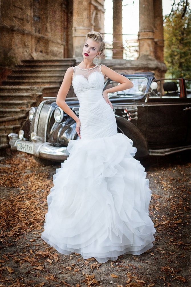 Свадебное платье рыбка: кружевные фасоны со шлейфом, открытой спиной и рукавами