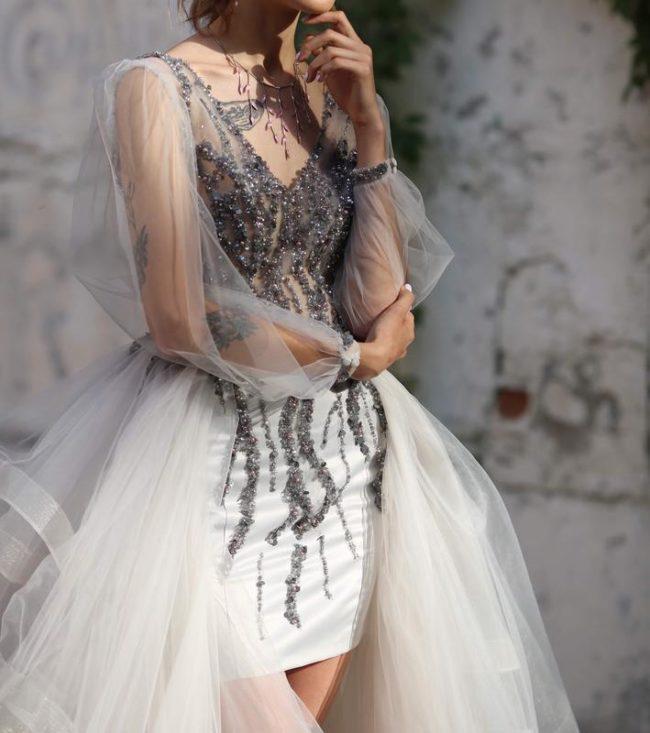 свадебное платье с разрезанными рукавами