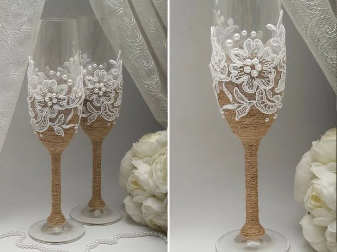 Свадебные бокалы в стиле рустик