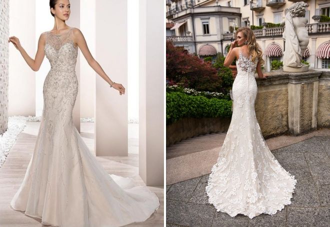 свадебные платья со шлейфом и стразами